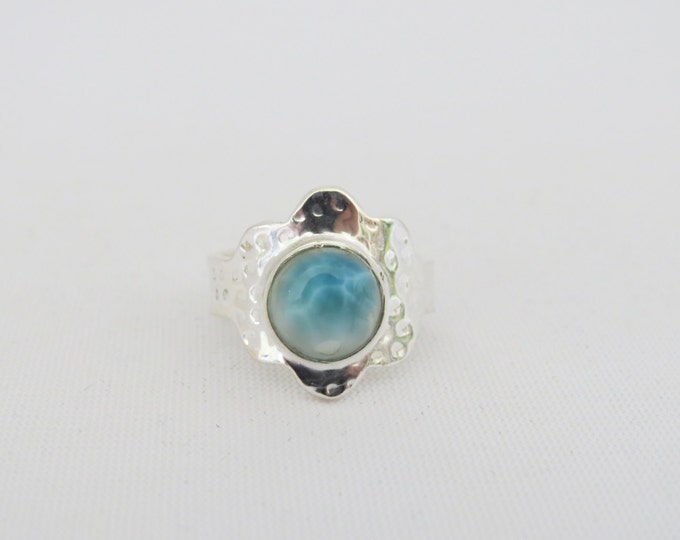 Vintage Sterling Silver Larimar Hammered Adjustable Ring Size 7