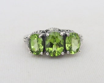 Vintage Sterling Zilver Natuurlijke Peridoot Filigraan Ring Maat 8