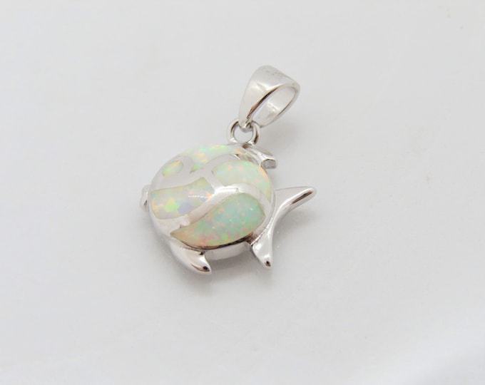 Vintage Sterling Silver White Opal Fish Pendant