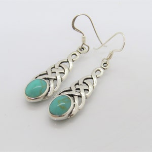 Vintage Sterling Silver Celtic Turquoise Dangle Earrings