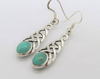 Vintage Sterling Silver Celtic Turquoise Dangle Earrings