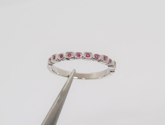 Vintage Sterling Silver Round cut Ruby Band Ring … - image 3