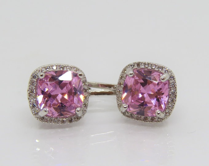 Vintage Sterling Silver Pink Topaz & White Topaz Earrings