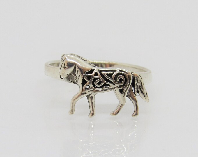 Vintage Sterling Silver Horse Filigree Ring Size 7