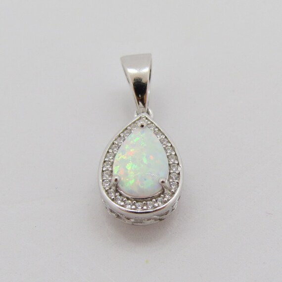 Vintage Sterling Silver Pear cut White Fire Opal … - image 6