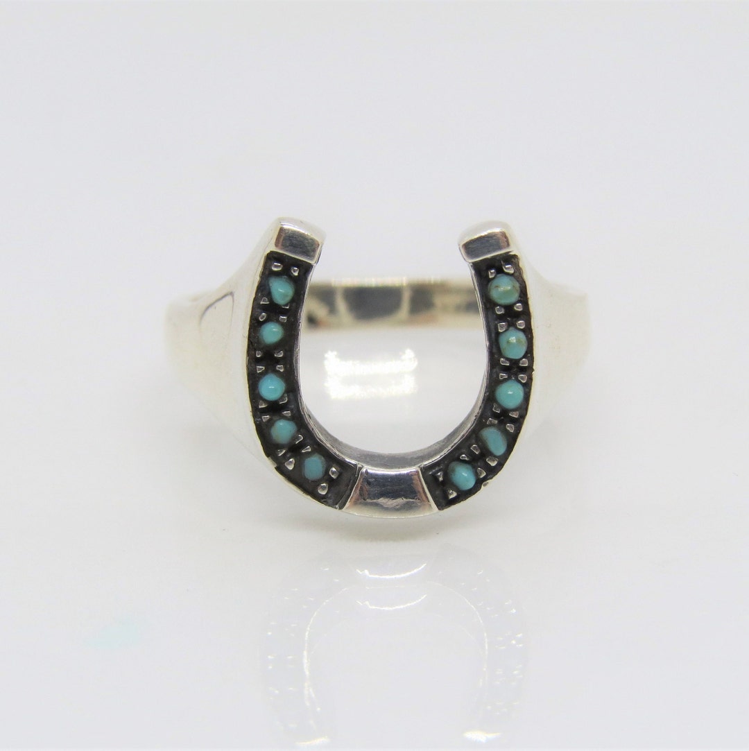 Vintage Sterling Silver Turquoise Horseshoe Men's Ring. - Etsy