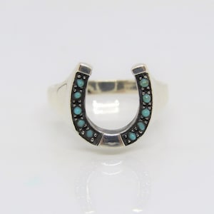Vintage Sterling Silver Turquoise Horseshoe Men&#39;s Ring.
