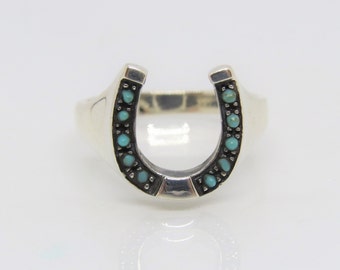 Vintage Sterling Silver Turquoise Horseshoe Men's Ring.