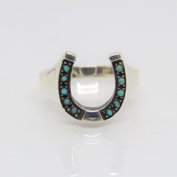 Vintage Sterling Silver Turquoise Horseshoe Men's Ring.