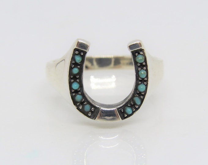Vintage Sterling Silver Turquoise Horseshoe Men's Ring.