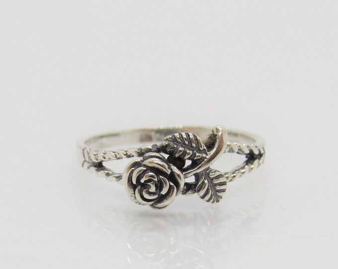 Sterling Silver Rose Flower Ring Size 8