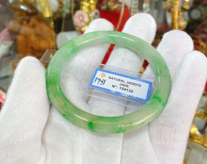 Vintage Translucent Natural Green, Brownish Jadeite Jade Bangle Bracelet 55.5MM