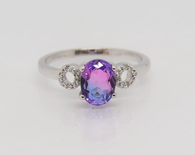 Vintage Sterling Silver Oval Tourmaline & White Topaz Ring Size 8