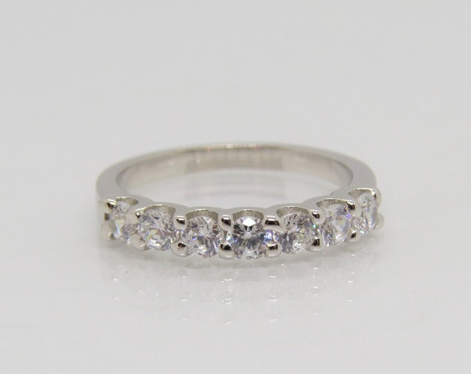 Vintage Sterling Silver White Topaz Wedding Ring.