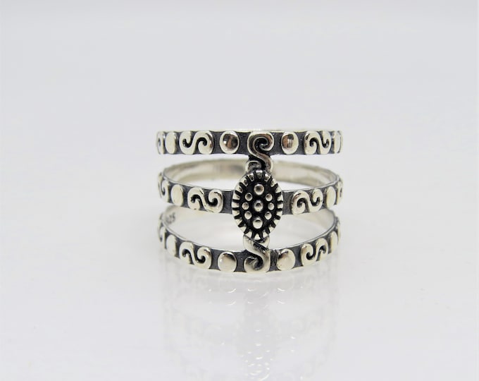 Vintage Sterling Silver Multi Rows Dome Ring Size 9.5