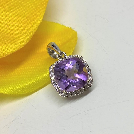 Vintage 14K Solid White Gold Natural Amethyst & D… - image 3