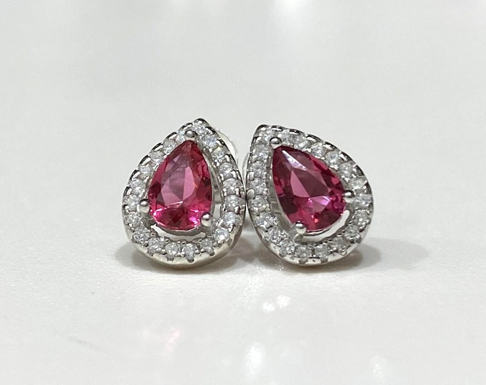 Vintage Sterling Silver Ruby & White Topaz Earrings.