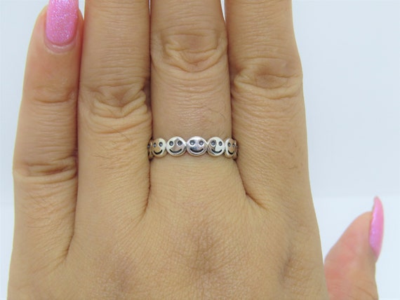 Vintage Sterling Silver Face Smiley Band Ring Siz… - image 6