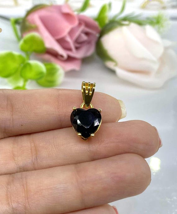 Vintage 15K 610 Solid Gold Black Sapphire Heart Pendant. - Etsy