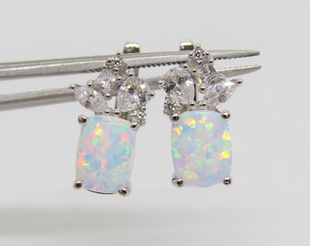 Vintage Sterling Silver White Opal & White Topaz Earrings