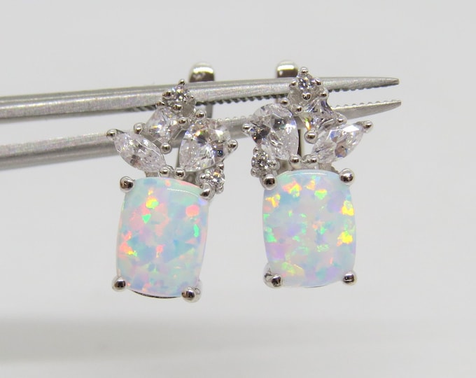 Vintage Sterling Silver White Opal & White Topaz Earrings