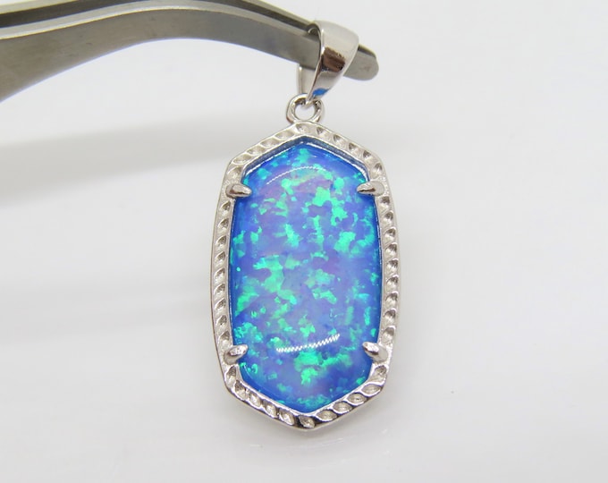 Vintage Sterling Silver Blue Opal Coffing Charm Pendant