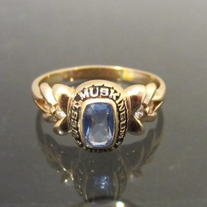Vintage 14K Solid Gelb Gold Natürliche Aquamarin & Diamant Klasse Ring Größe 7,25