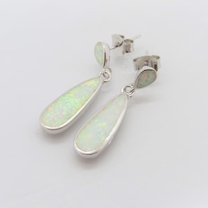 Vintage Sterling Silver White Opal Dangle Drop Earrings
