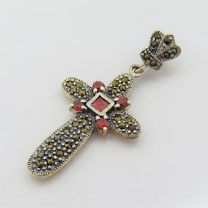 Vintage Sterling Silver Garnet & Marcasite Cross Pendant - Etsy