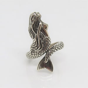 Vintage Sterling Silver Mermaid Adjustable Ring Size 7