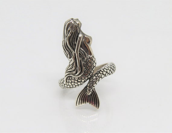 Vintage Sterling Silver Mermaid Adjustable Ring S… - image 1
