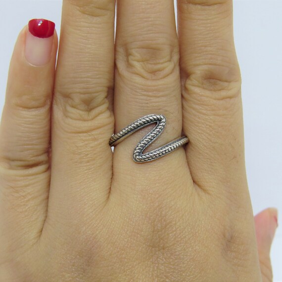Bague Argent Massif 925 Double Vague Style Art Déco / Art Nouveau - Taille 54, Occasion, Sans Marque