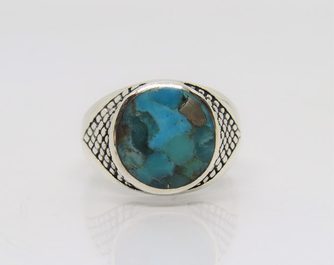 Vintage Sterling Silver Turquoise Men's Ring Size 10