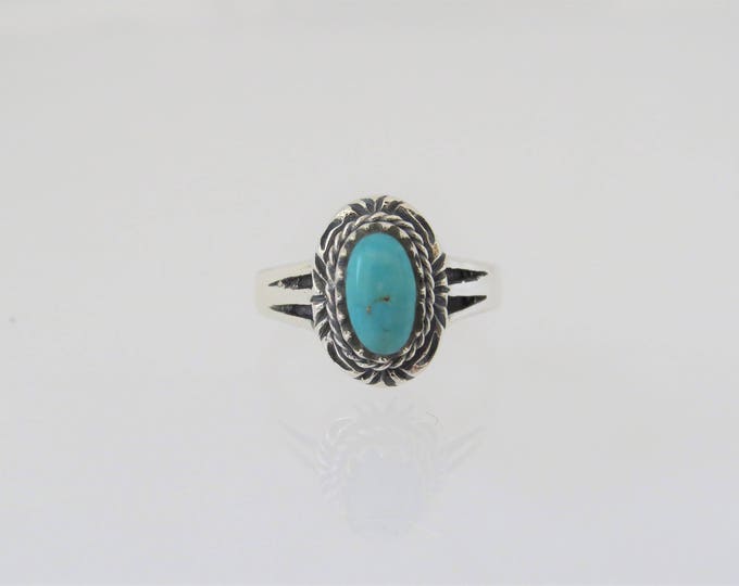 Vintage Sterling Silver Turquoise Carved Ring Size 6