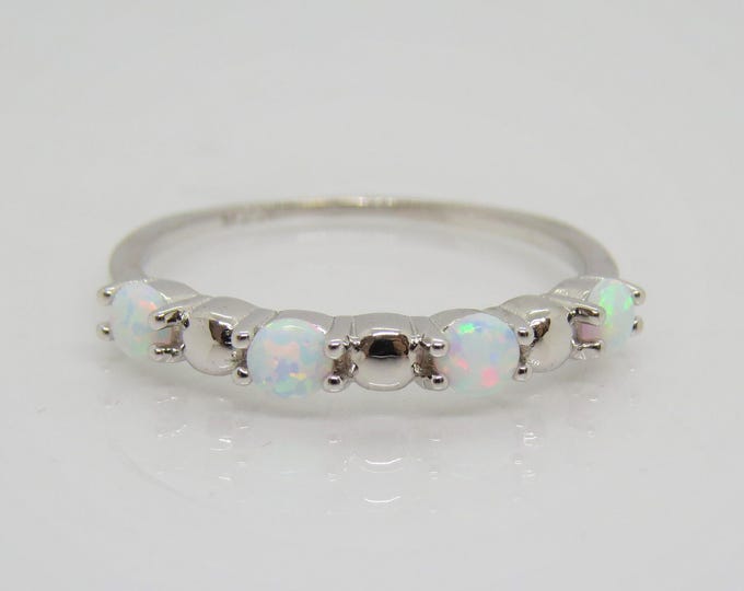 Vintage Sterling Silver White Opal Thin Band Ring Size 7