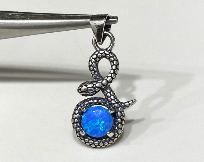 Vintage Sterling Silver Blue Opal Snake Pendant.