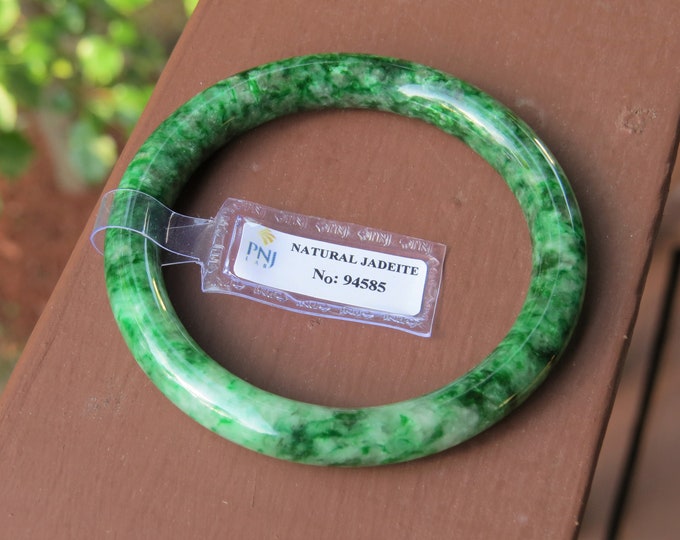 Translucent Natural Floral Green Jadeite Jade Vintage Bangle Bracelet 56.4MM