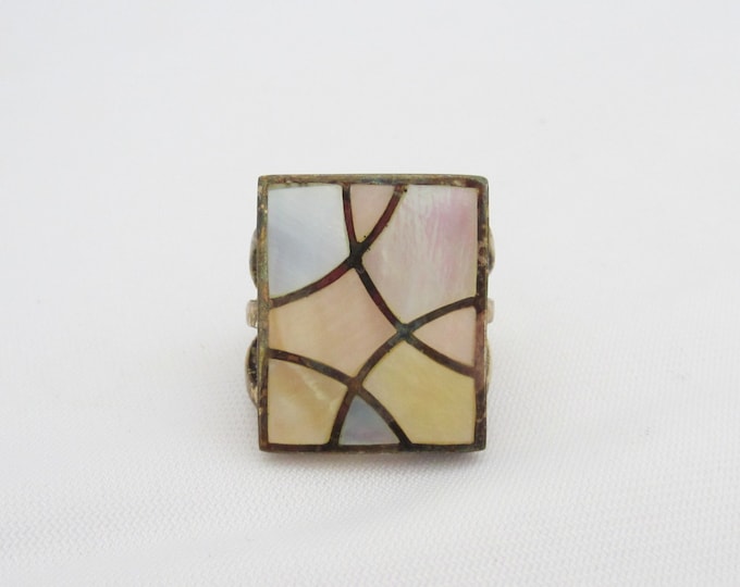 Vintage Sterling Silver Inlay Mother of Pearl Ladies Ring Size 7