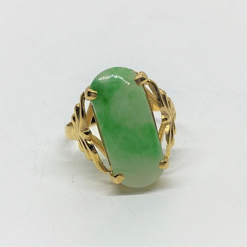 Vintage 18K Solid Yellow Gold Green Jadeite Jade Saddle Ring - Etsy
