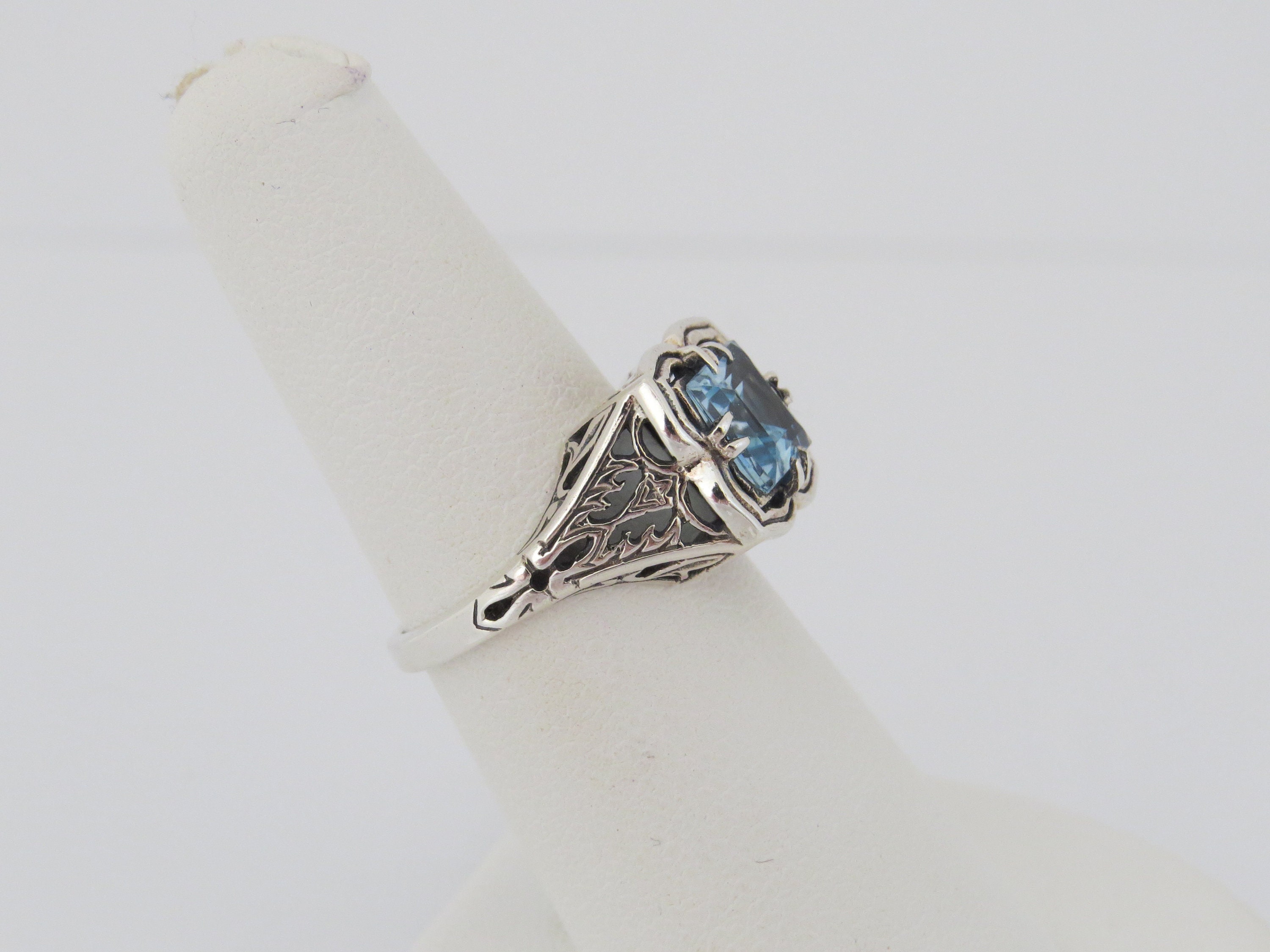 Vintage Sterling Silver Princess cut Aquamarine Filigree Ring | Etsy
