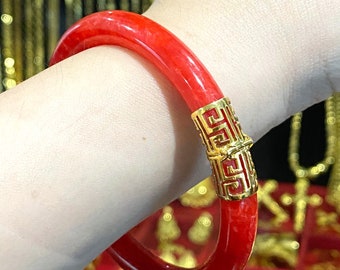 Vintage 15K 610 Solid Gold Translucent Red, Orange Jadeite Vintage 15K 610 Solid Gold Translucent Red, Orange Jadeite