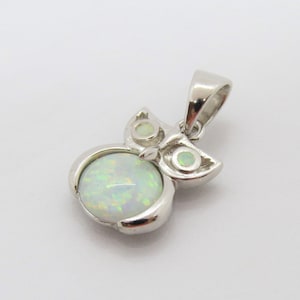 Vintage Sterling Silver White Opal Owl Pendant