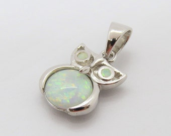 Vintage Sterling Silver White Opal Owl Pendant