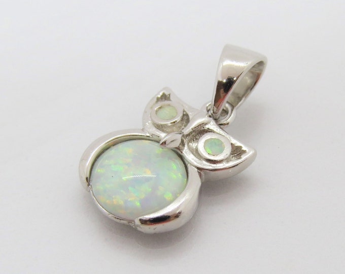 Vintage Sterling Silver White Opal Owl Pendant