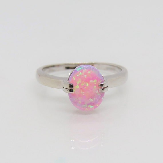Vintage Sterling Silver Oval Pink Opal Ring Size 7