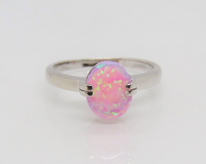 Vintage Sterling Silver Oval Pink Opal Ring Size 7