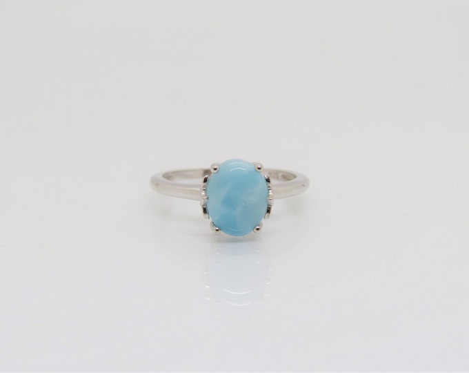 Vintage Sterling Silver Natural Larimar Lotus Ring Size 7