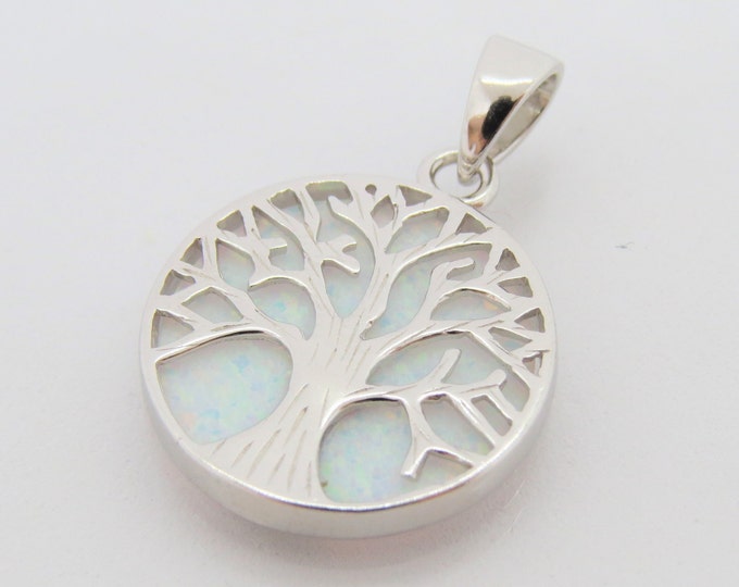 Vintage Sterling Silver White Opal Tree of Life Pendant