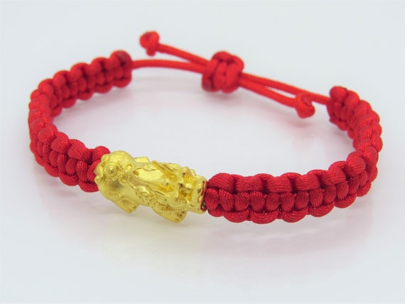 Vintage 24K 9999 Yellow Gold 3D Pixiu with Red We… - image 7
