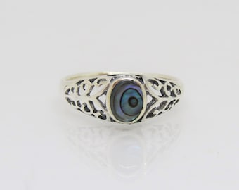 Vintage Sterling Silver Abalone Filigree Dome Ring Size 7